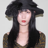 Plume Hat in Jet Velour Felt - CLYDE