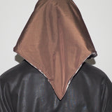 Puff Scarf in Brown & Beige Plaid Nylon