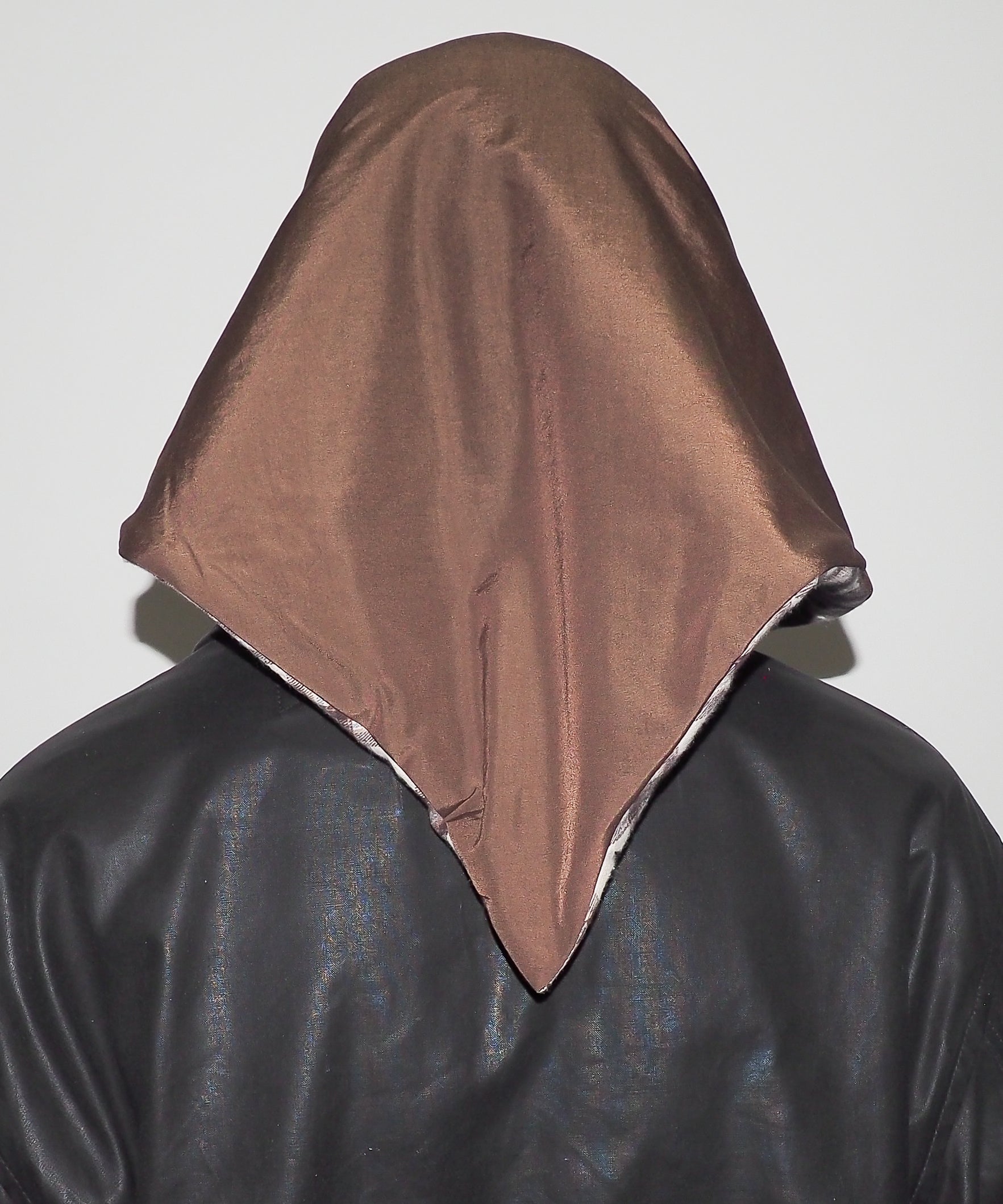 Puff Scarf in Brown & Beige Plaid Nylon - CLYDE