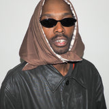 Puff Scarf in Brown & Beige Plaid Nylon