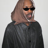 Puff Scarf in Brown & Beige Plaid Nylon