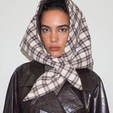 Puff Scarf in Brown & Beige Plaid Nylon - CLYDE