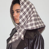 Puff Scarf in Brown & Beige Plaid Nylon - CLYDE