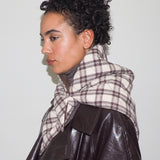 Puff Scarf in Brown & Beige Plaid Nylon - CLYDE