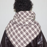 Puff Scarf in Brown & Beige Plaid Nylon - CLYDE