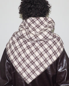 Puff Scarf in Brown & Beige Plaid Nylon - CLYDE