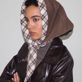 Puff Scarf in Brown & Beige Plaid Nylon - CLYDE