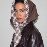 Puff Scarf in Brown & Beige Plaid Nylon - CLYDE