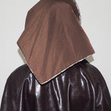 Puff Scarf in Brown & Beige Plaid Nylon - CLYDE