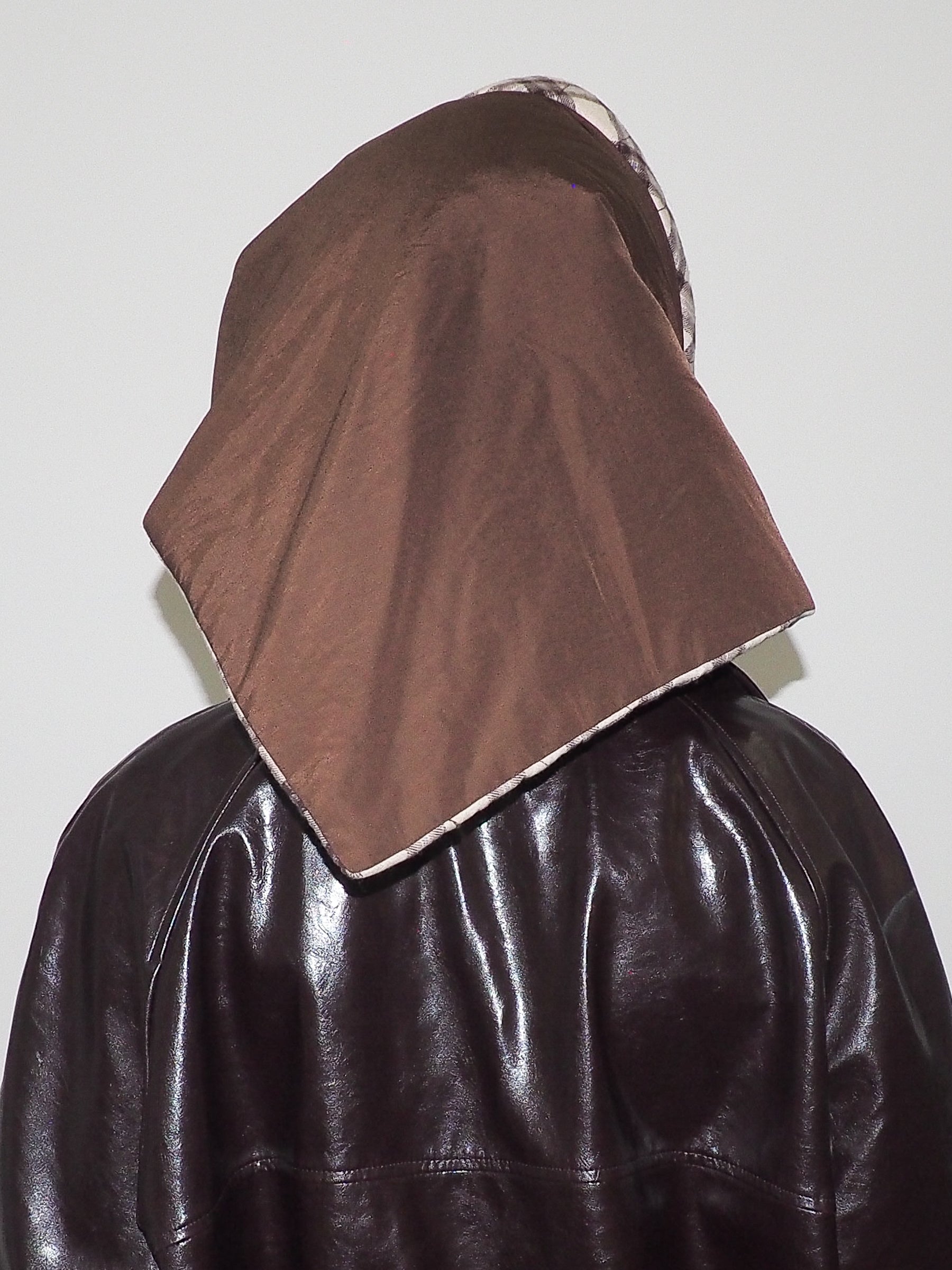 Puff Scarf in Brown & Beige Plaid Nylon - CLYDE