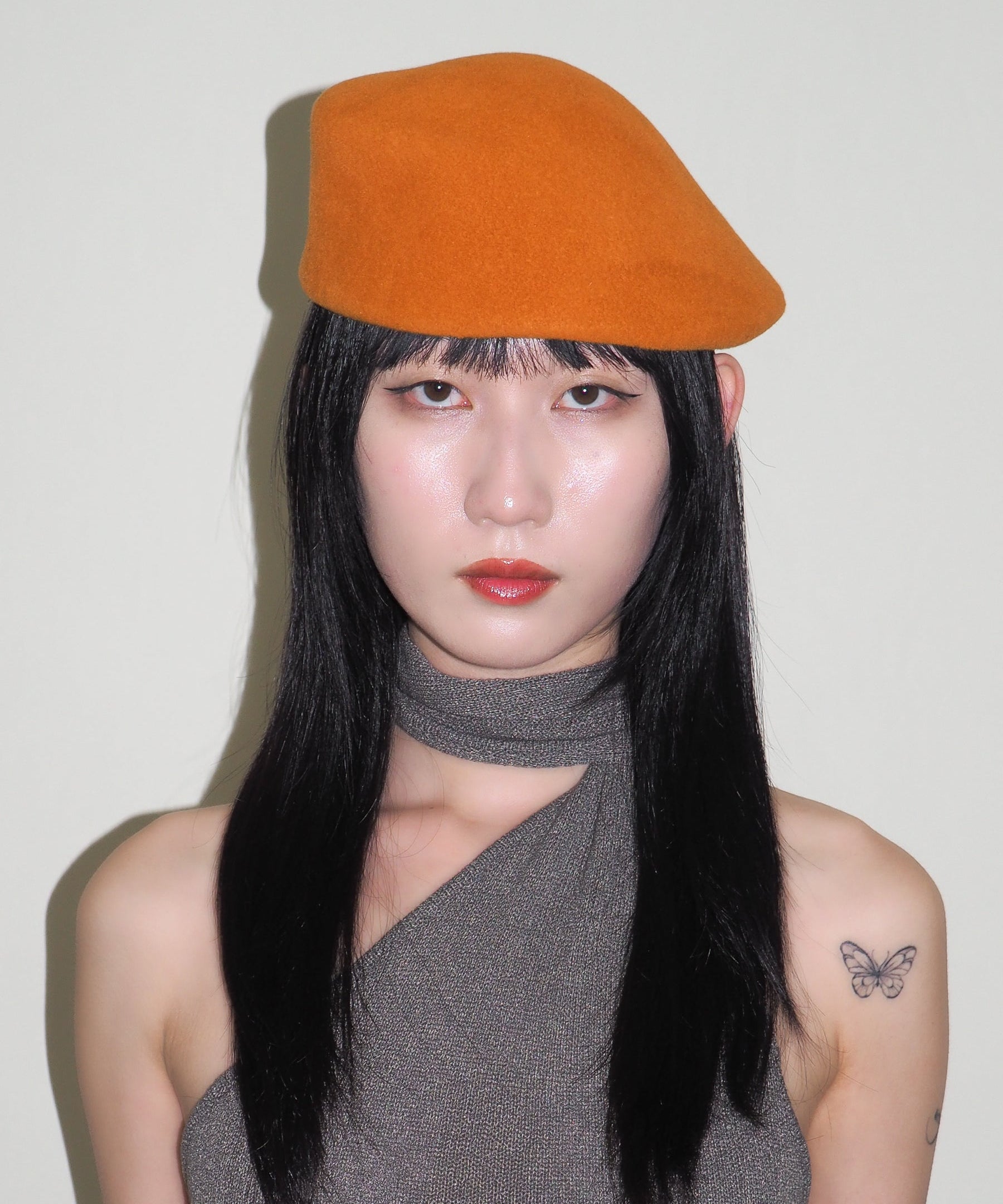 Sazy Beret in Burnt Orange Fur Velour. - CLYDE