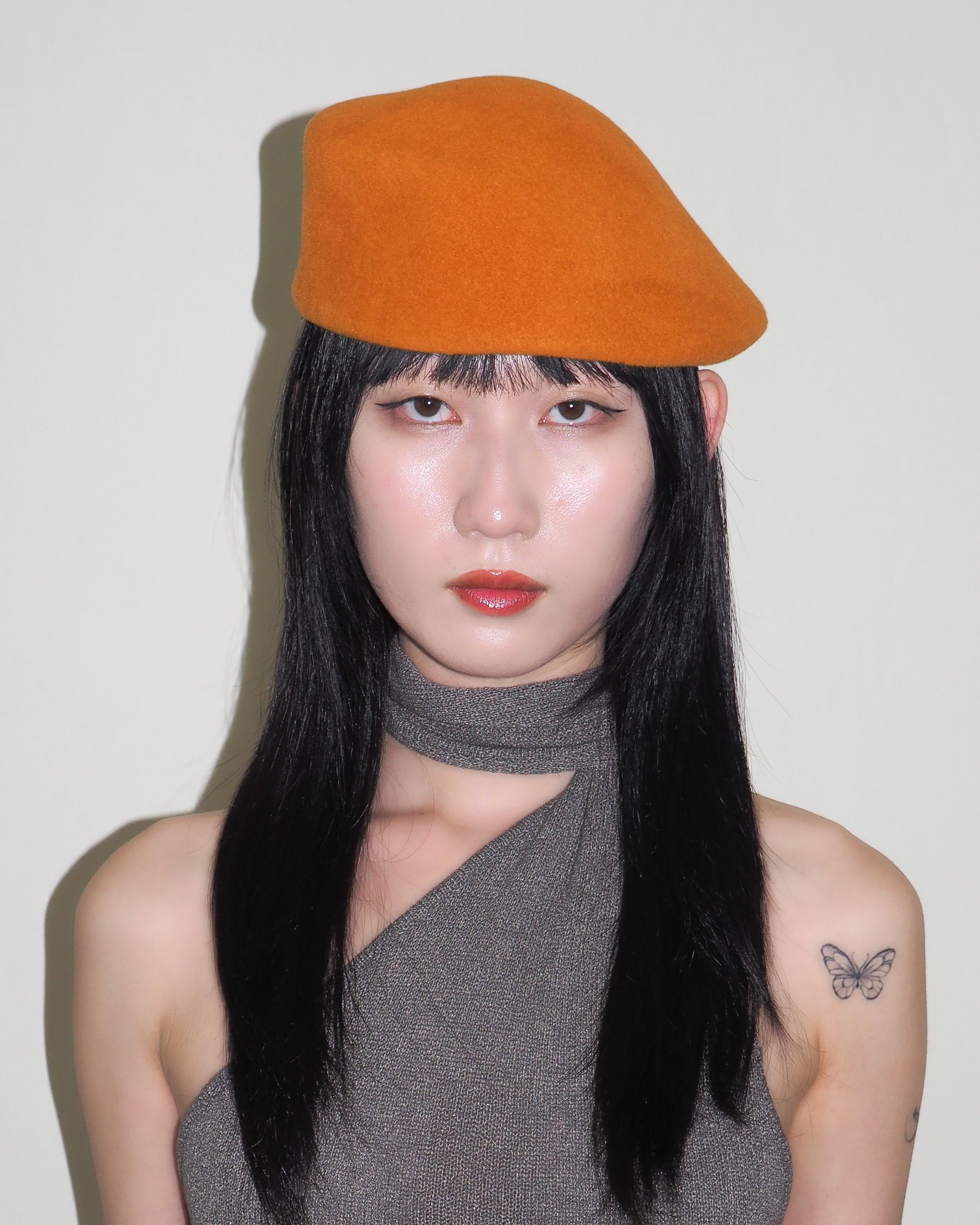 Sazy Beret in Burnt Orange Fur Velour. - CLYDE