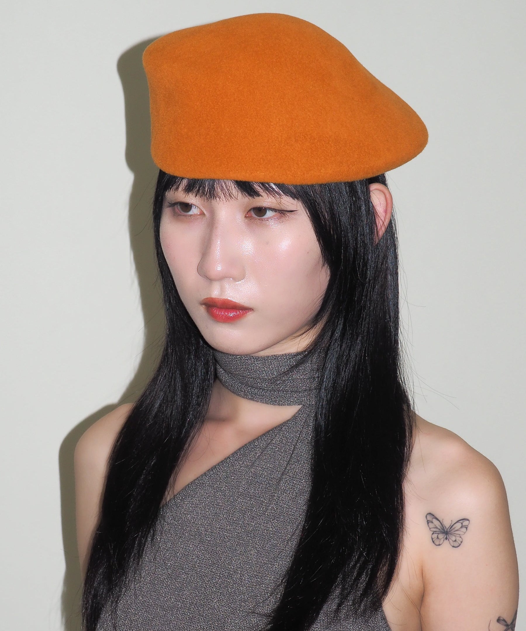 Sazy Beret in Burnt Orange Fur Velour. - CLYDE