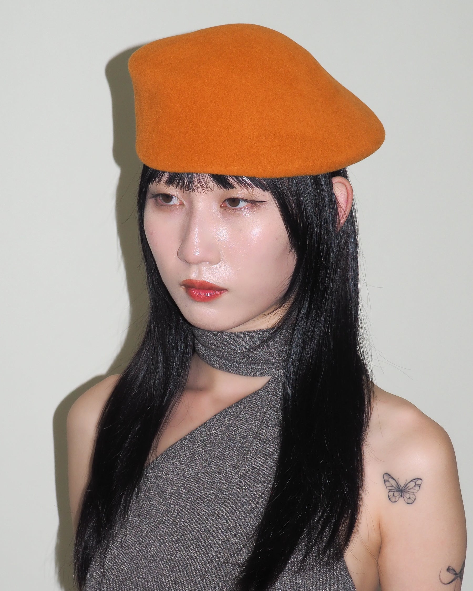 Sazy Beret in Burnt Orange Fur Velour. - CLYDE