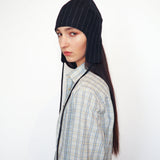 Wool Suiting Beanie in Charcoal Pinstripe - CLYDE