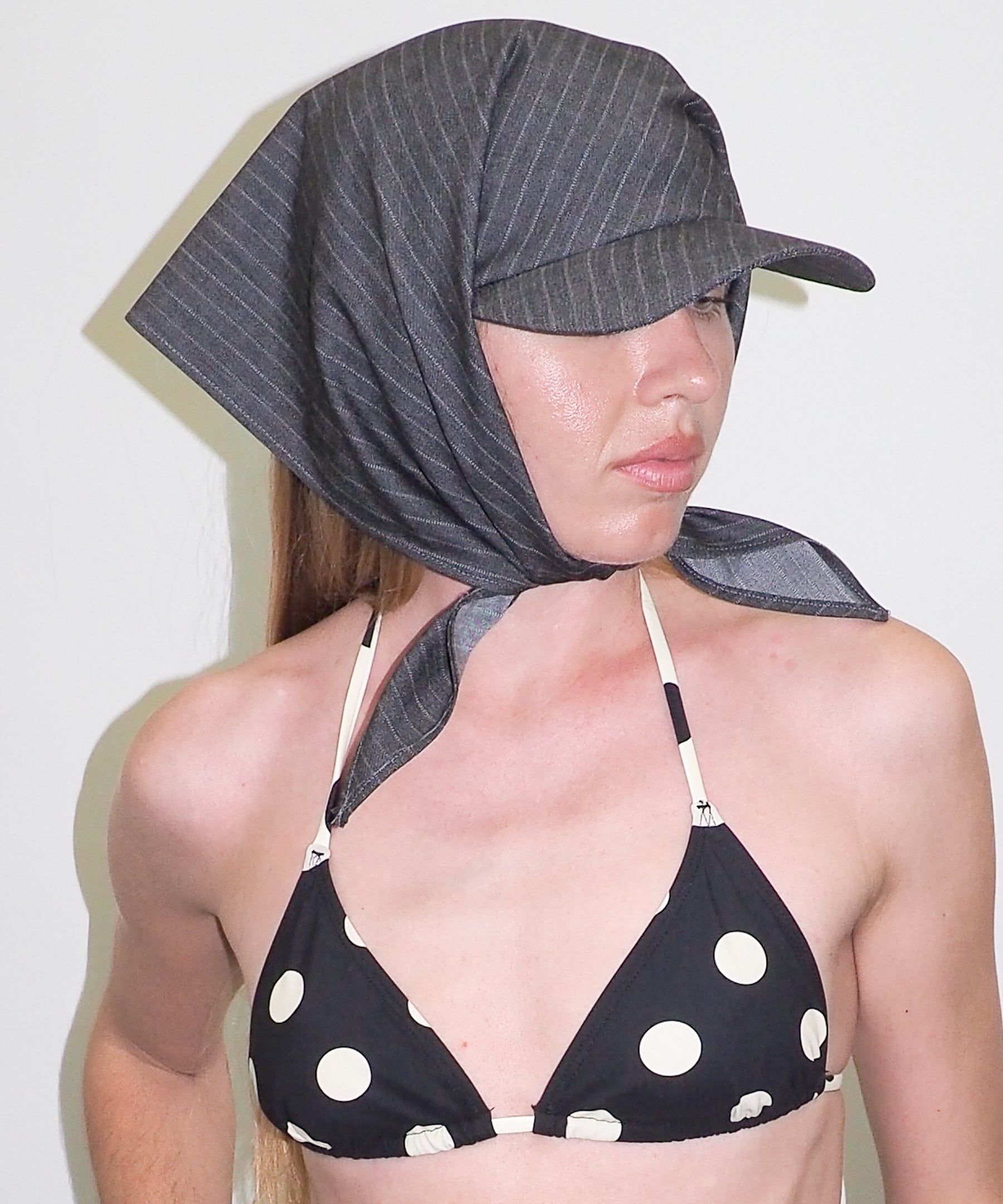 Brim Scarf in Charcoal Chambray Pinstripe - CLYDE