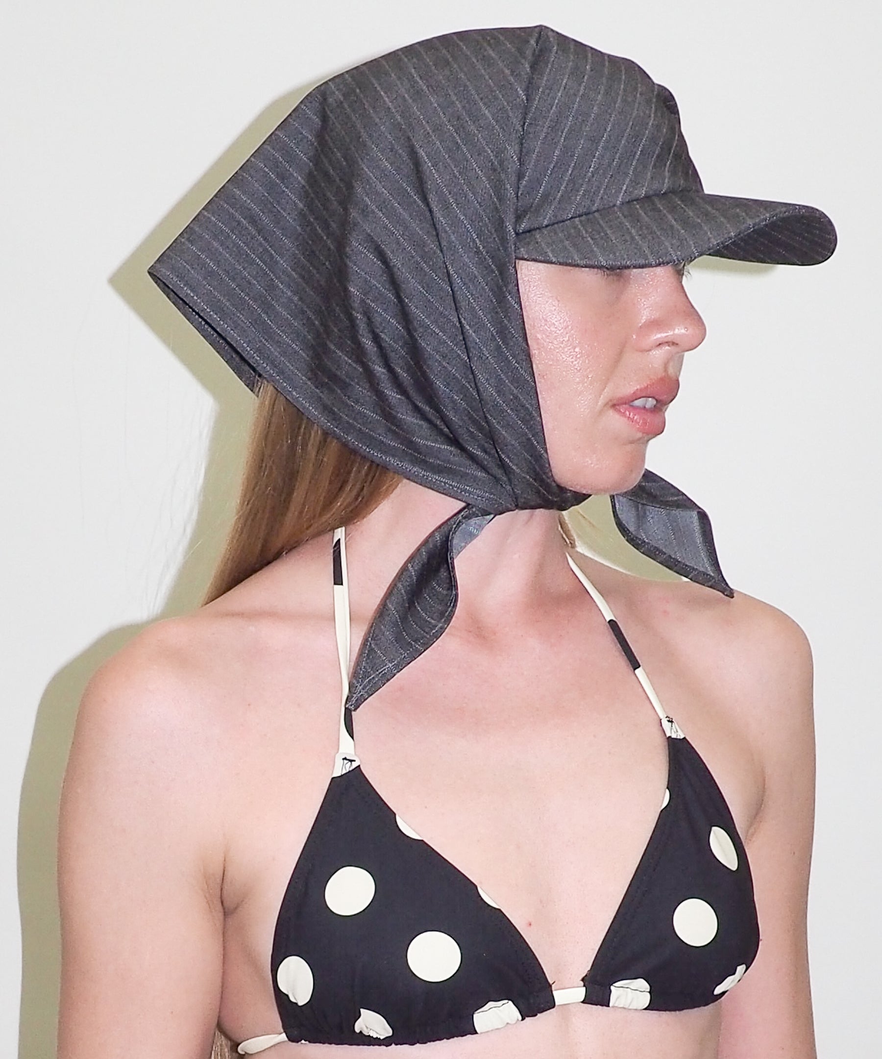 Brim Scarf in Charcoal Chambray Pinstripe - CLYDE