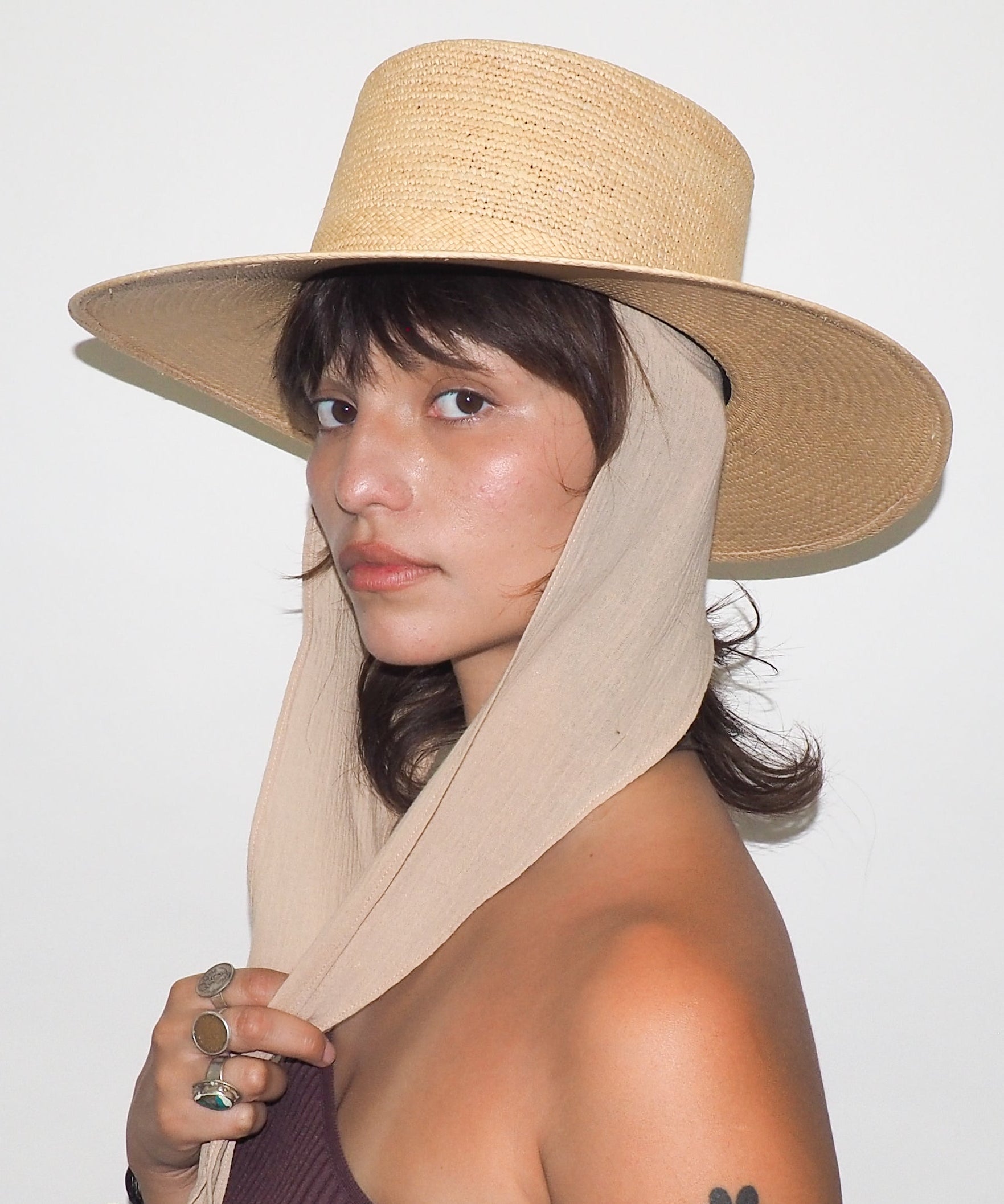 Cielo Hat w. Shade in Tan Toquilla Straw - CLYDE
