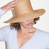 Medium Brim Flat Top Hat in Sand Straw - CLYDE