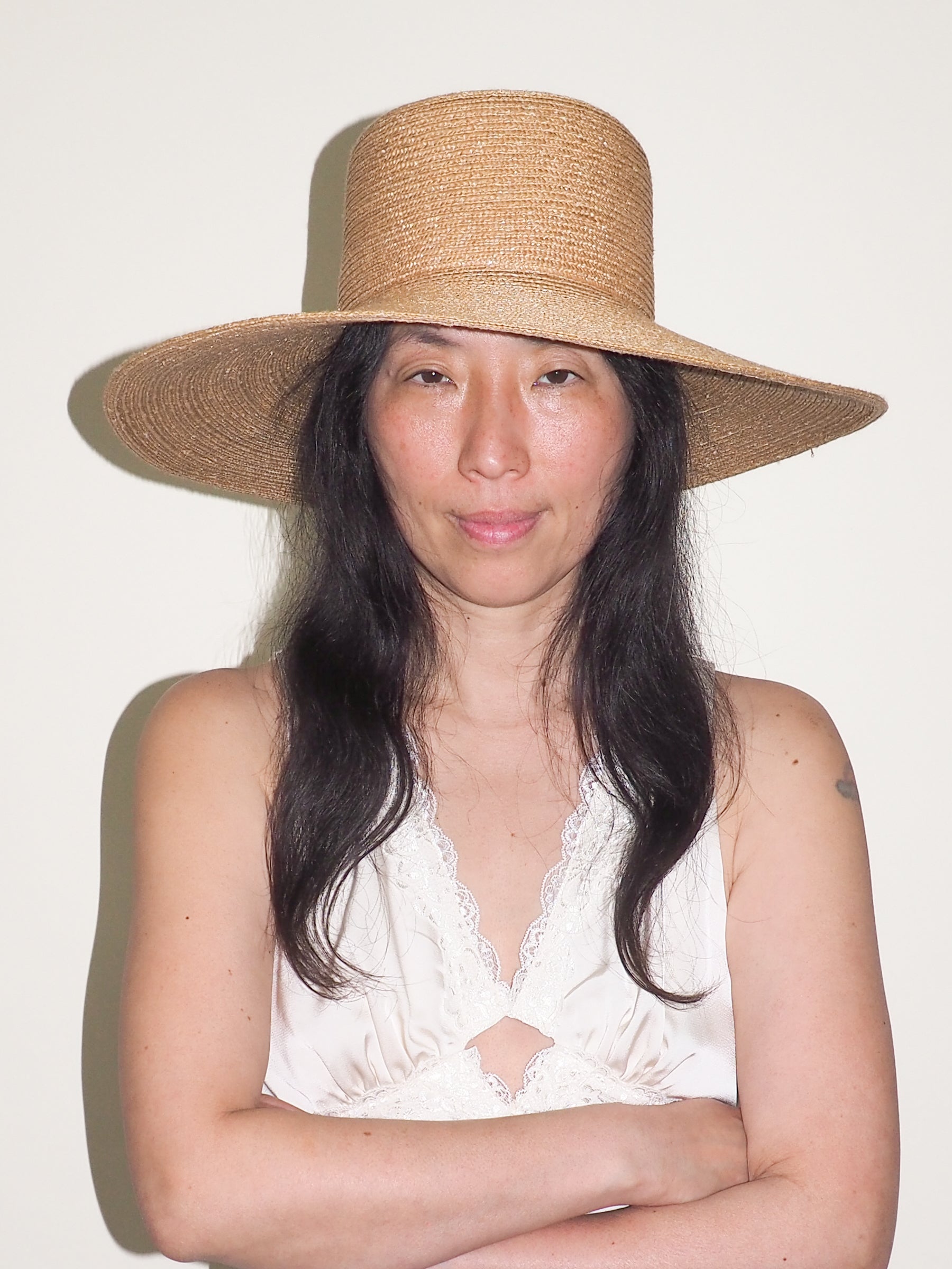 Wide Brim Flat Top Hat in Sand Straw - CLYDE