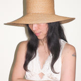 Wide Brim Flat Top Hat in Sand Straw - CLYDE