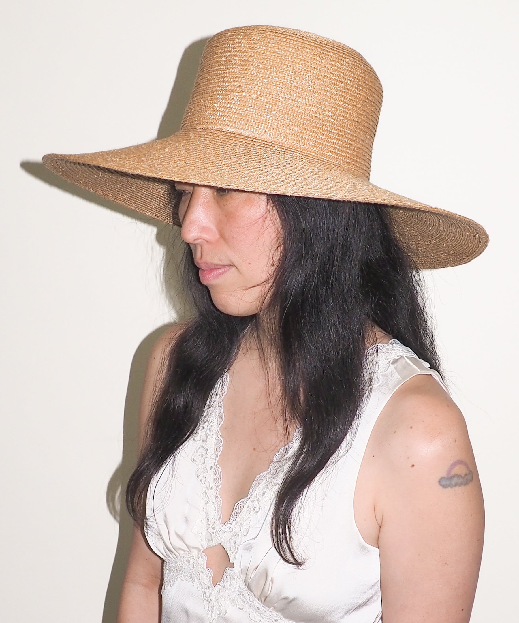 Wide Brim Flat Top Hat in Sand Straw - CLYDE