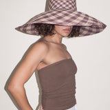 Ozone Hat in Grey & Slate Gingham Toquilla Straw - CLYDE
