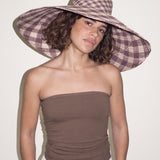 Ozone Hat in Grey & Slate Gingham Toquilla Straw - CLYDE