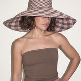 Ozone Hat in Grey & Slate Gingham Toquilla Straw - CLYDE