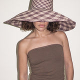 Ozone Hat in Grey & Slate Gingham Toquilla Straw - CLYDE