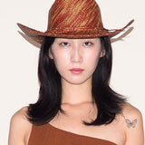 Western Hat in Lichen Brown Wave Toquilla Straw - CLYDE