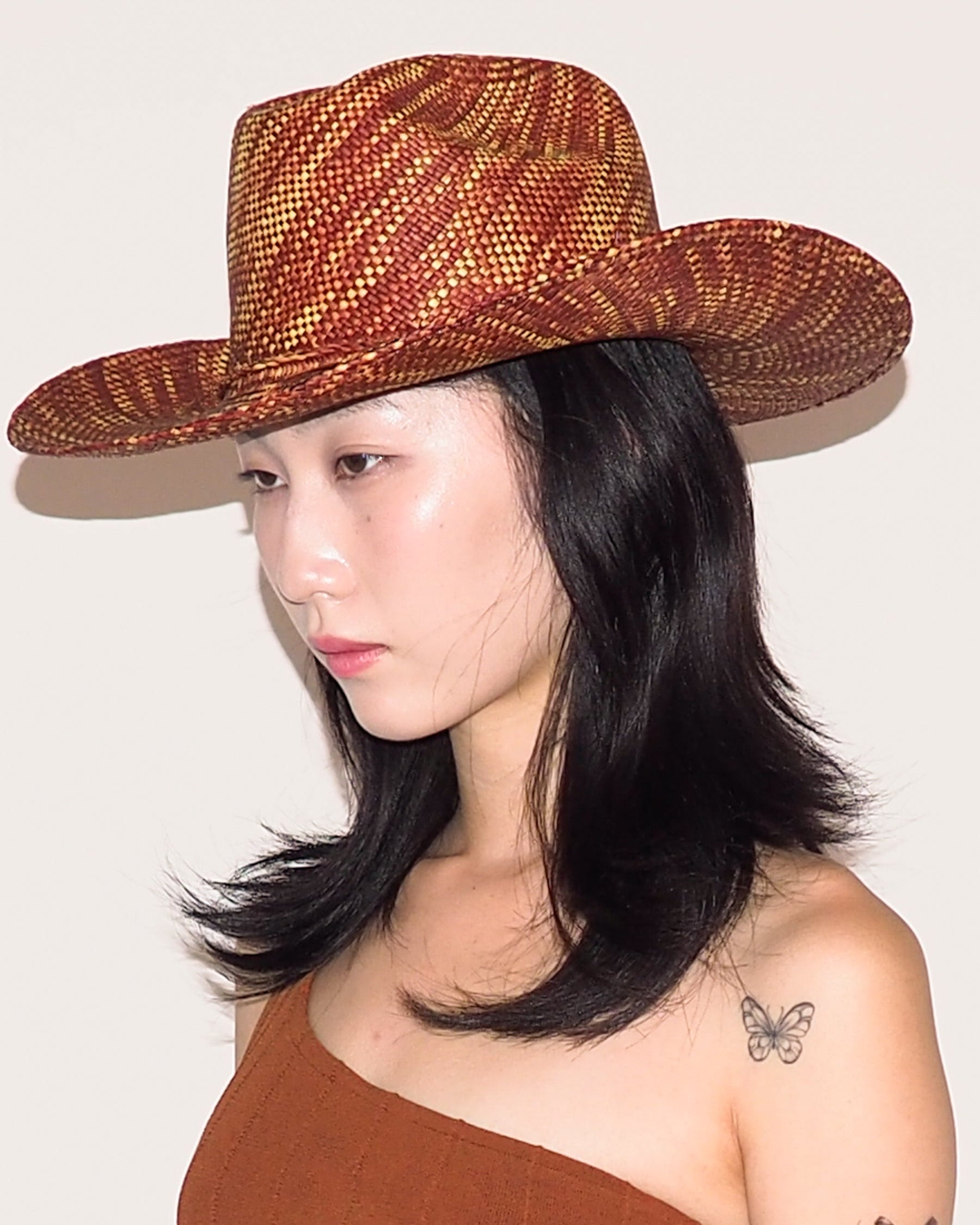 Western Hat in Lichen Brown Wave Toquilla Straw - CLYDE