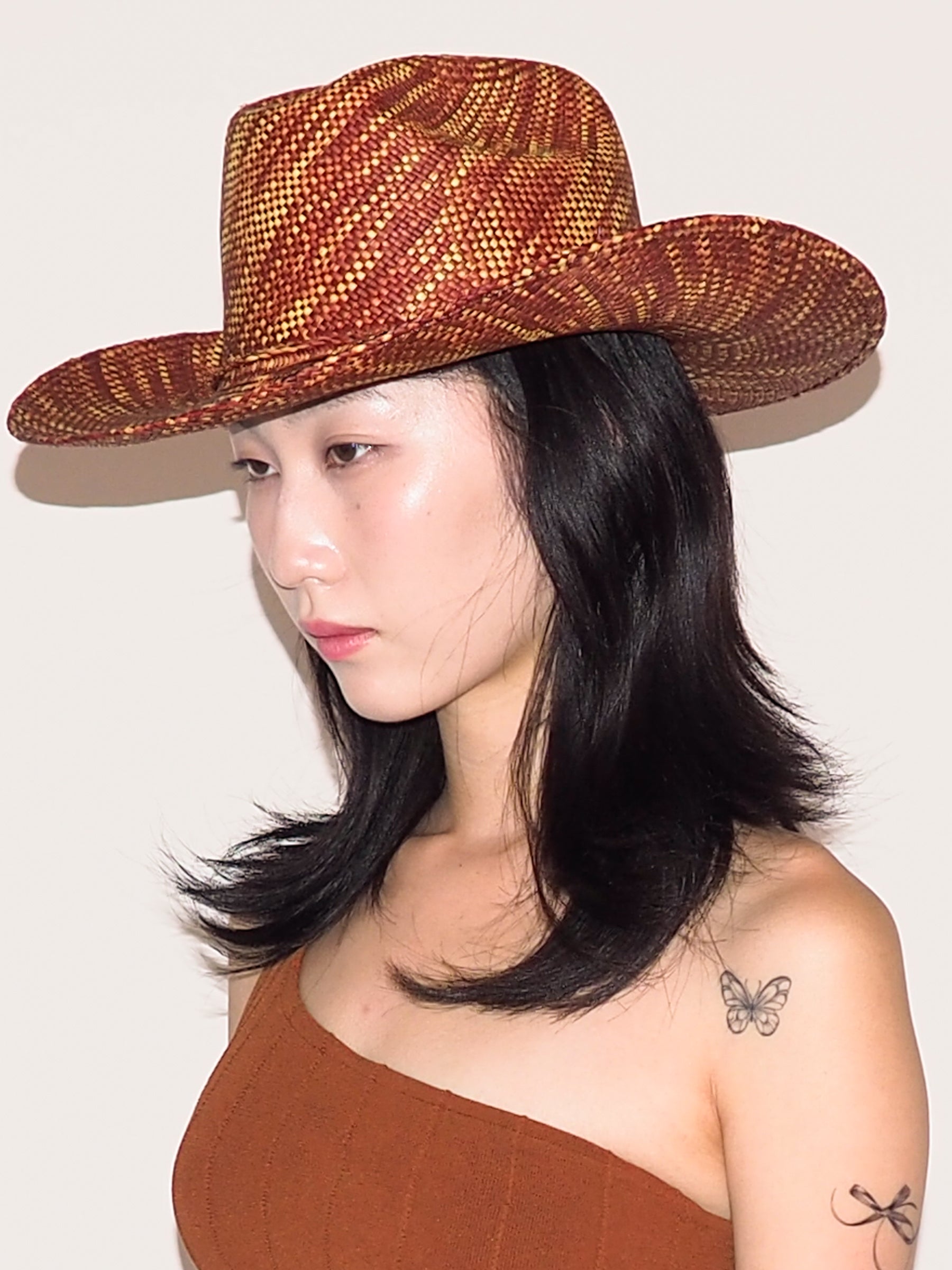 Western Hat in Lichen Brown Wave Toquilla Straw - CLYDE