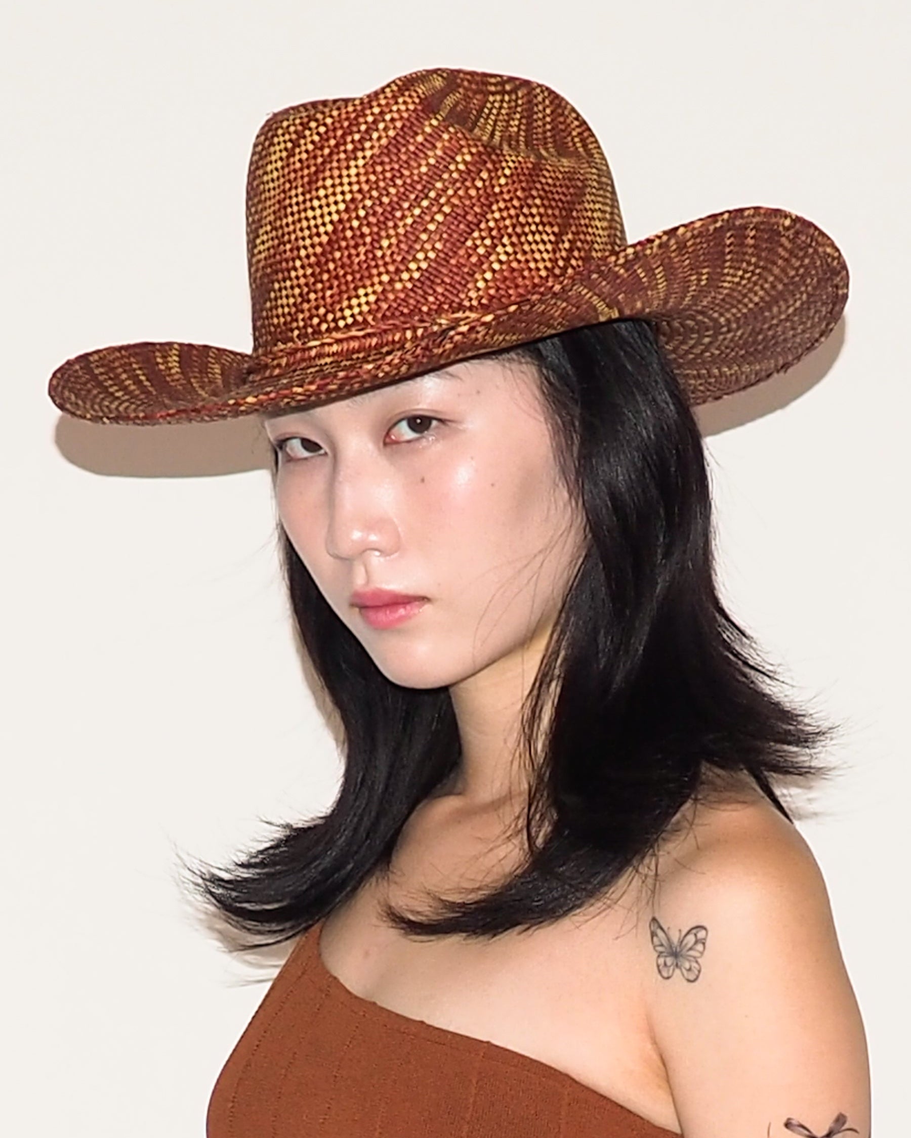 Western Hat in Lichen Brown Wave Toquilla Straw - CLYDE