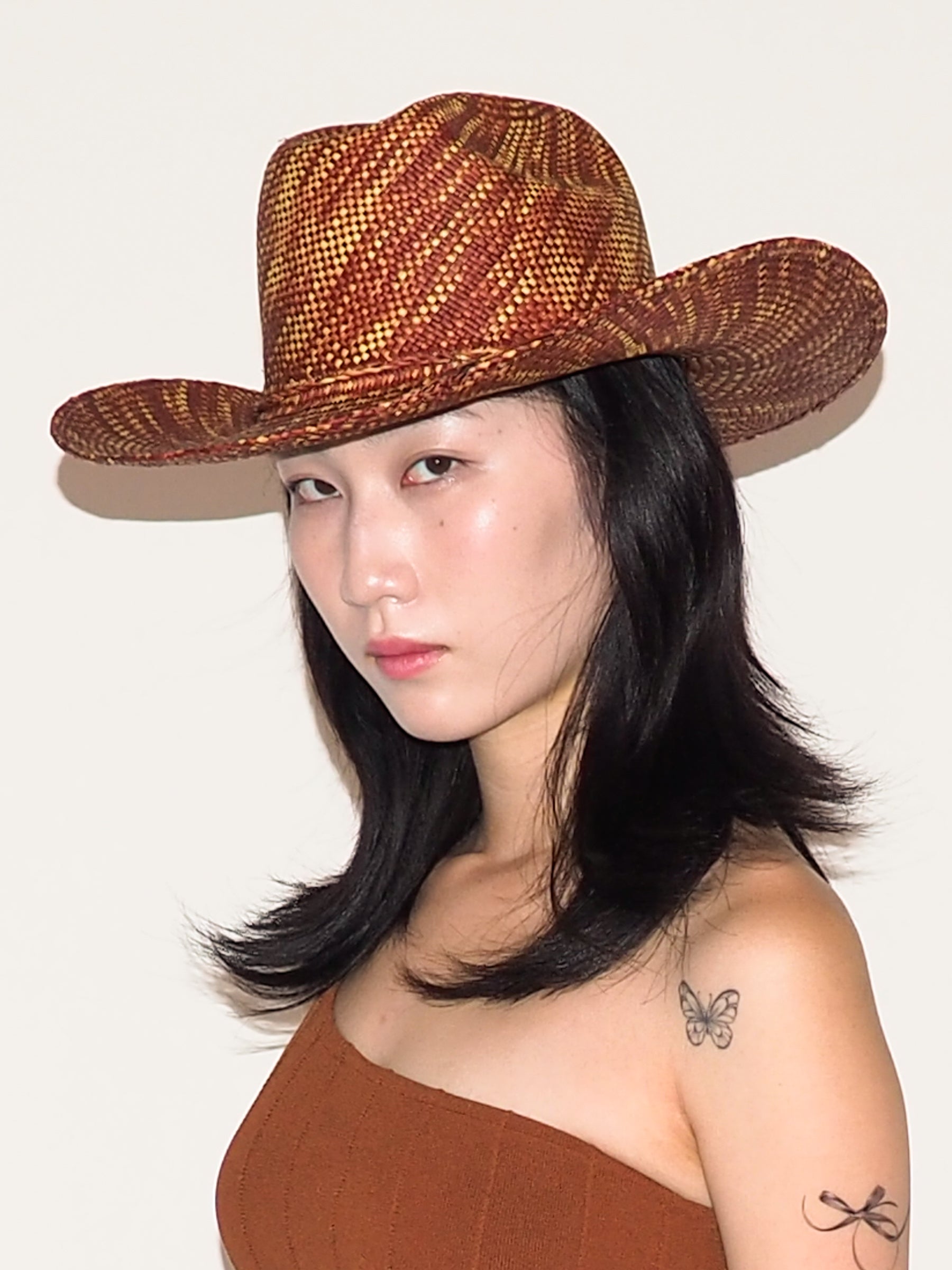 Western Hat in Lichen Brown Wave Toquilla Straw - CLYDE