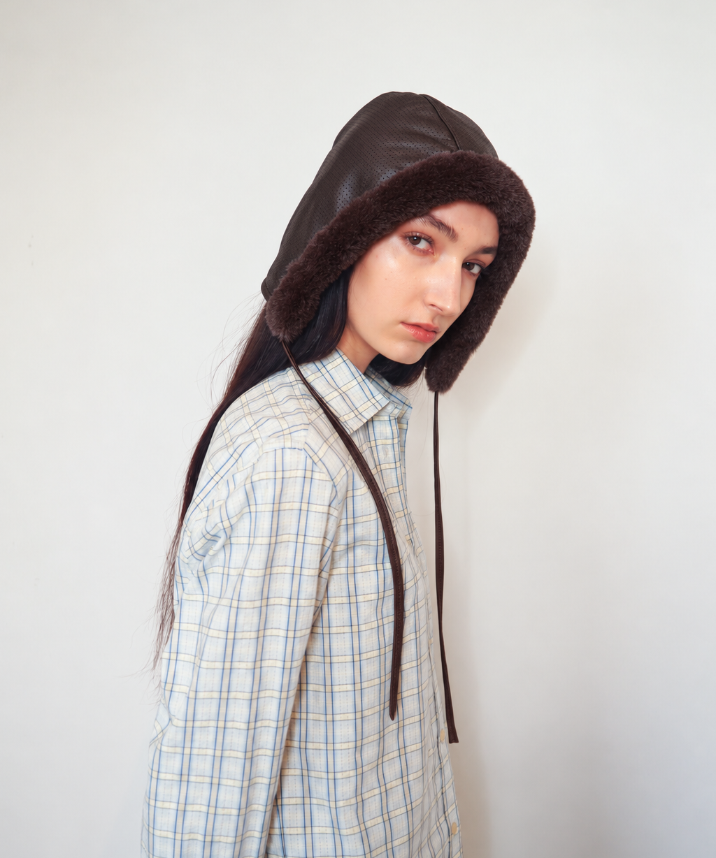 Volo Hat w. Trim in Espresso Lambskin - CLYDE
