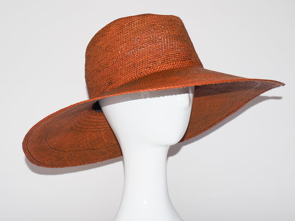 Crocheted Top Dai Hat in Chestnut Toquilla Straw - CLYDE