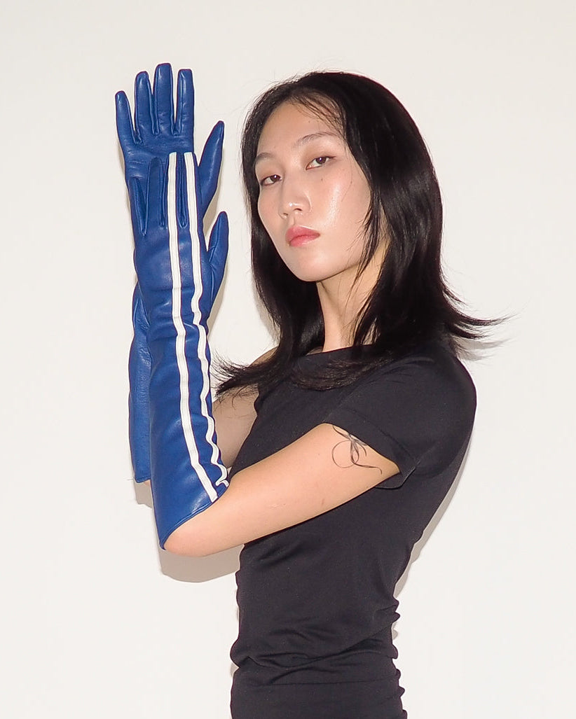 Racing Gloves in Blue and White Stripes - CLYDE