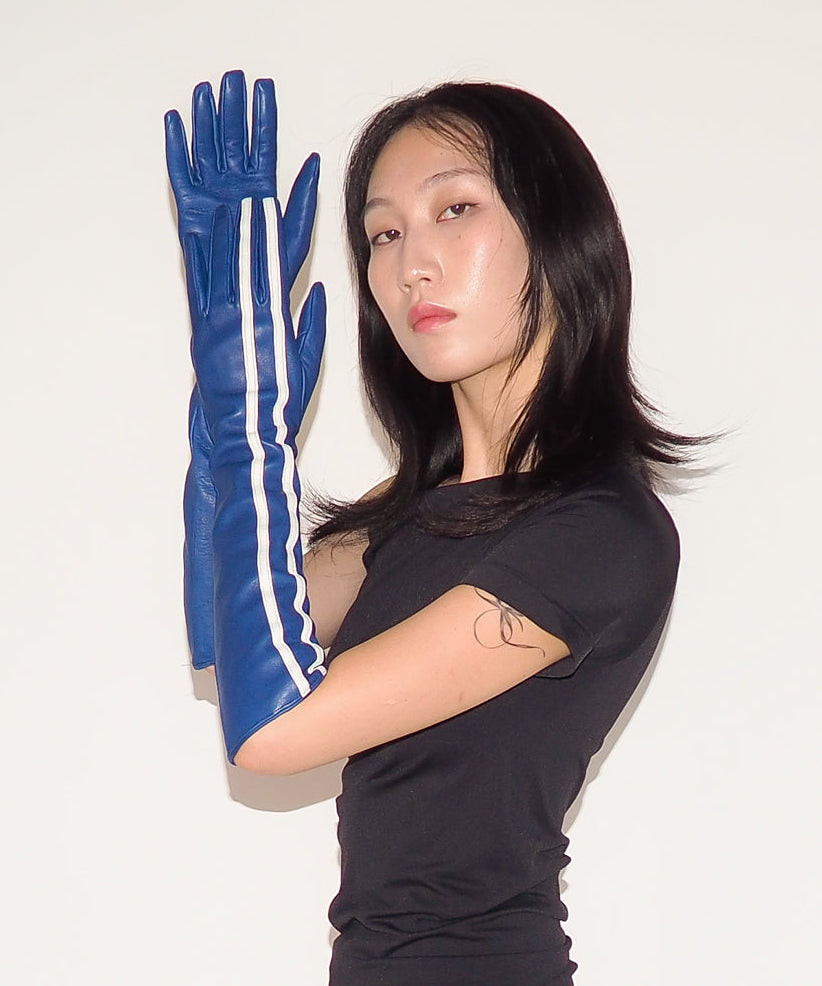 Racing Gloves in Blue and White Stripes - CLYDE