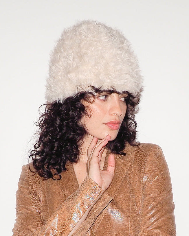 Faux Fur Toque in Cream Shag - CLYDE