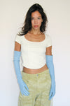 Moonlight Gloves in Distressed Cyan Lambskin - CLYDE