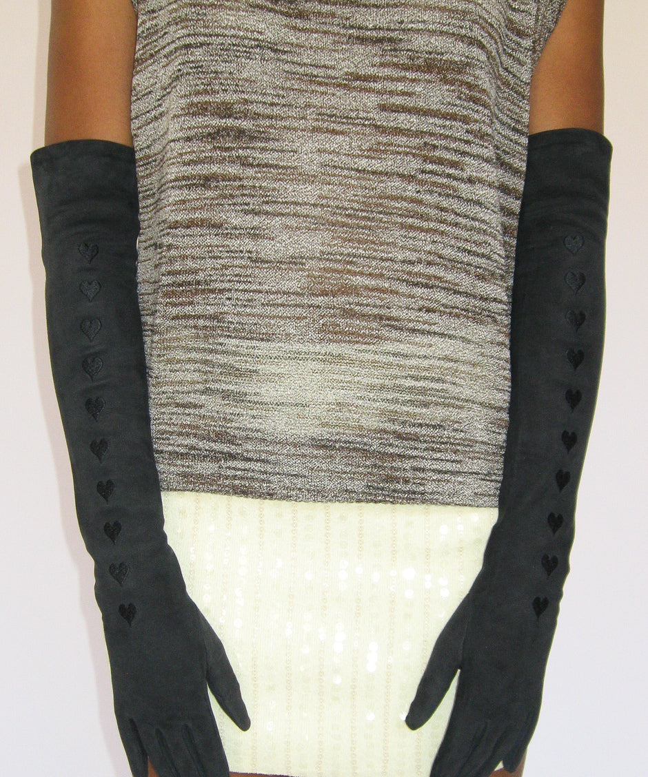 Moonlight Gloves in Soft Black Lambskin w. Hearts - CLYDE