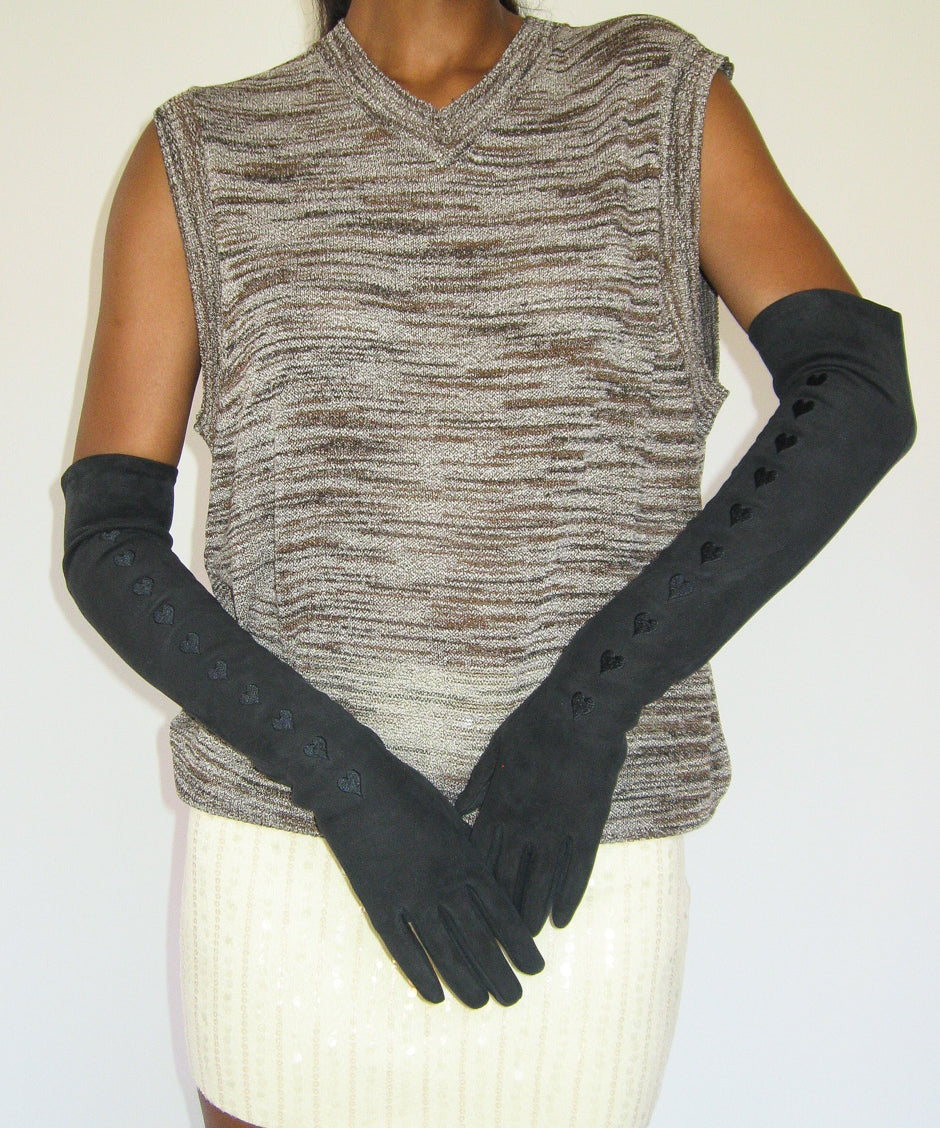 Moonlight Gloves in Soft Black Lambskin w. Hearts - CLYDE