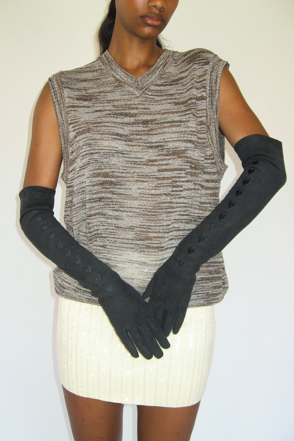 Moonlight Gloves in Soft Black Lambskin w. Hearts - CLYDE