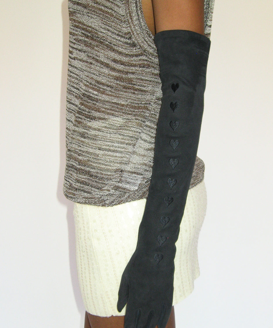 Moonlight Gloves in Soft Black Lambskin w. Hearts - CLYDE