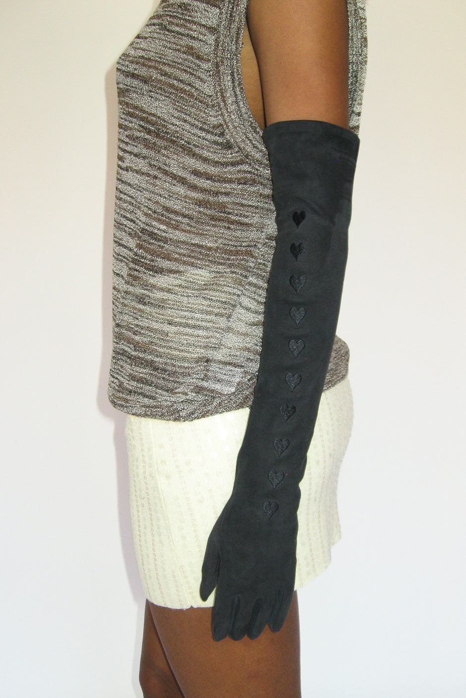 Moonlight Gloves in Soft Black Lambskin w. Hearts - CLYDE