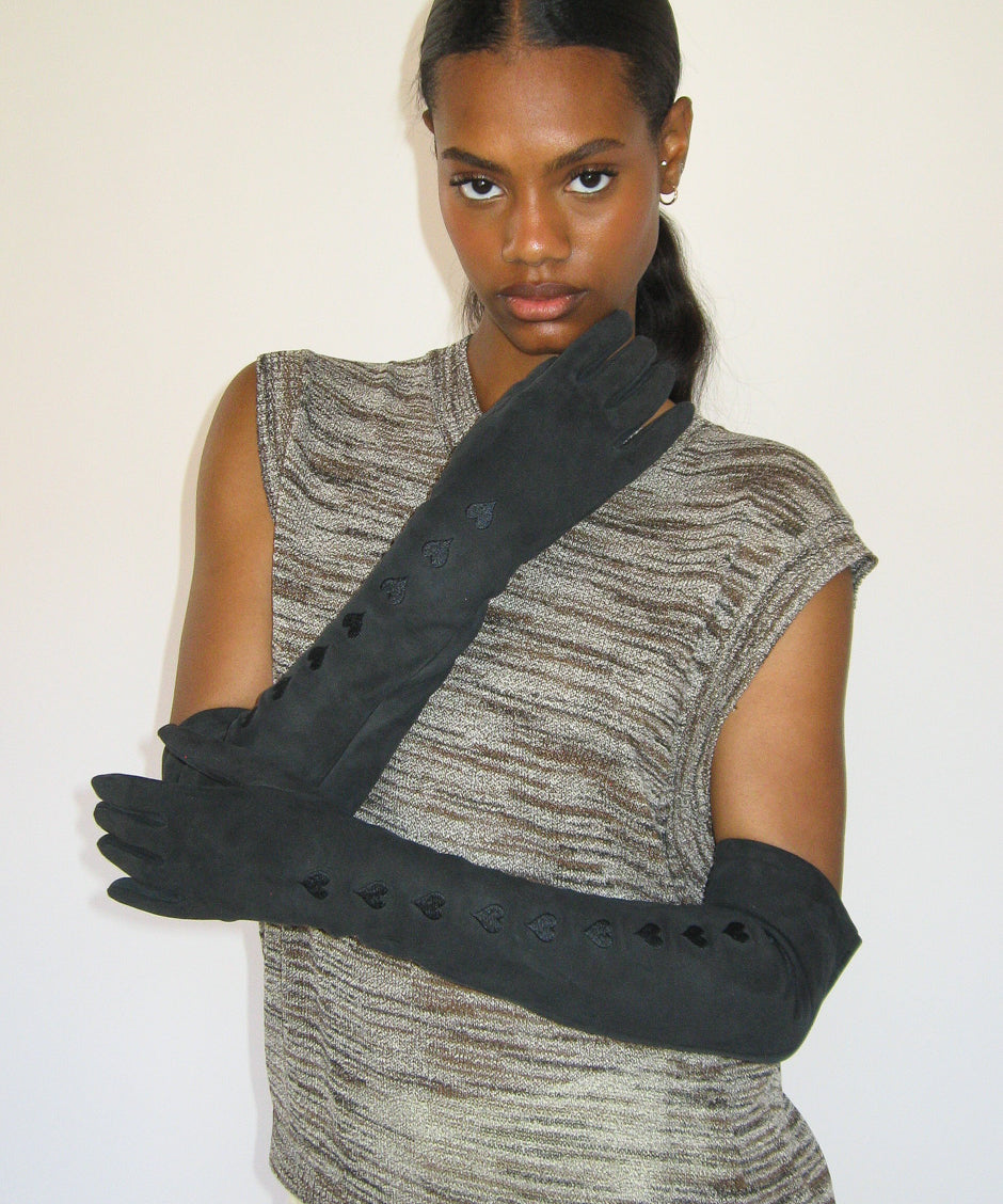 Moonlight Gloves in Soft Black Lambskin w. Hearts - CLYDE