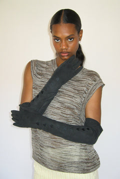 Moonlight Gloves in Soft Black Lambskin w. Hearts - CLYDE