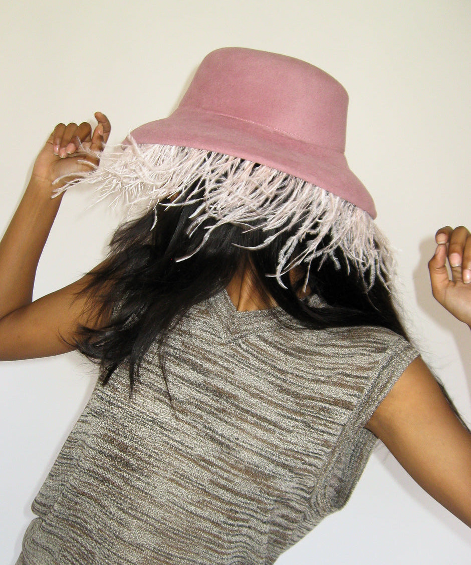 Plasma Hat in Rose Velour Angora Felr - CLYDE