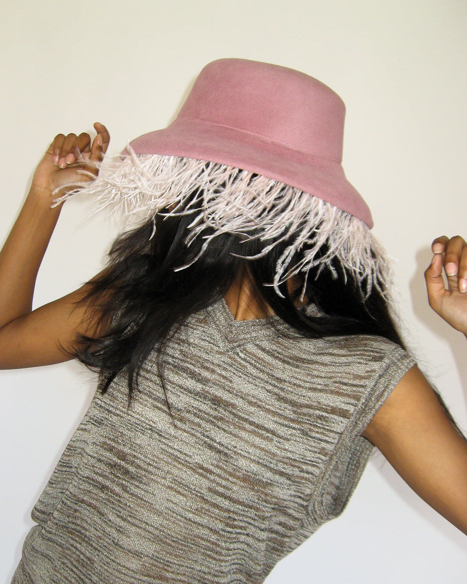 Plasma Hat in Rose Velour Angora Felr - CLYDE